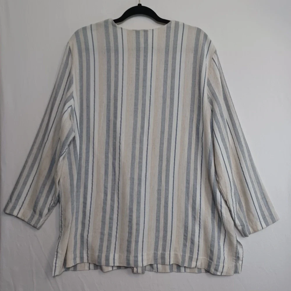Alfred Dunner Tunic Womens 22W Linen Blend Striped Coastal‎ Relaxed Lagenlook